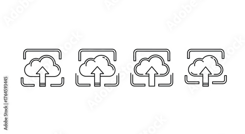 Cloud upload icon set abstract line art data transfer storage service digital technology concepts vector