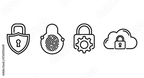 Digital security icons featuring padlock shield fingerprint cloud and gear concepts vector