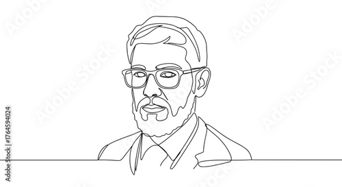 Outline of a man wearing glasses with a beard in business attire  