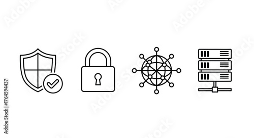 Cybersecurity icons shield lock network server security data protection technology concept vector
