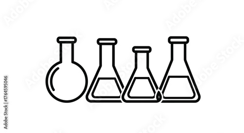 Diverse laboratory flasks arranged in a row for scientific experiments and research concepts vector