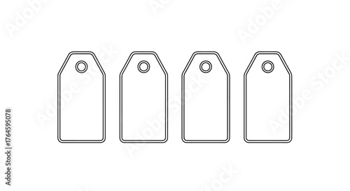 Four blank rectangle tags with rounded tops and hole punch ready for pricing and branding vector