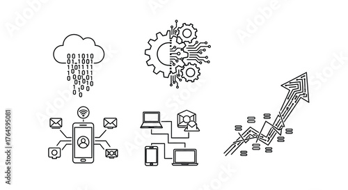 Digital transformation concepts set icons cloud computing technology gear network and growth arrow vector