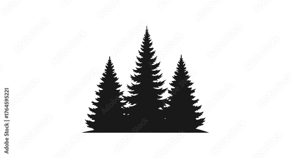 Obraz premium Silhouette of three evergreen trees against a white background, representing nature and forests