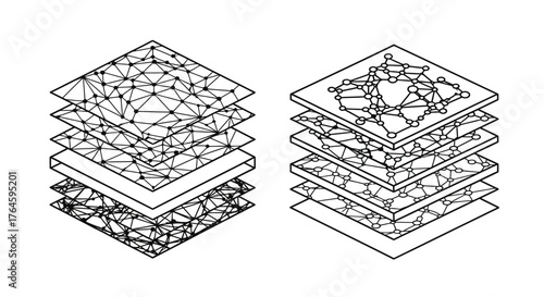 Abstract geometric layers representing complex data structures and networks vector