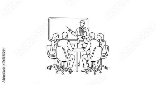Business meeting people gathered around conference table discussing ideas presentation vector