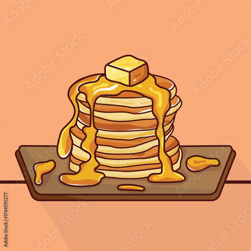 Stack of Pancakes with Syrup and Butter