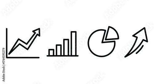 Hand drawn business growth charts and statistics icons for financial analysis and reporting vector