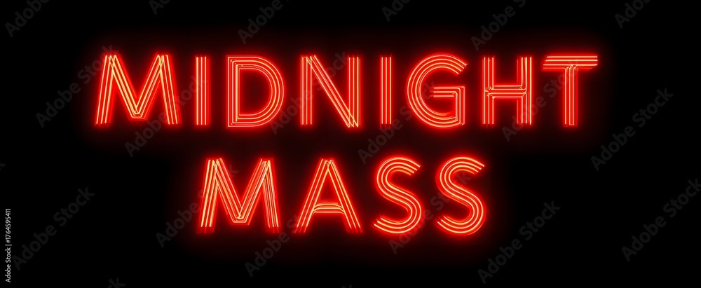 Obraz premium The glowing red midnight mass text evokes eerie suspense deep in the black night.