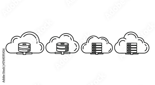 Hand drawn cloud computing storage servers data icons set on vector