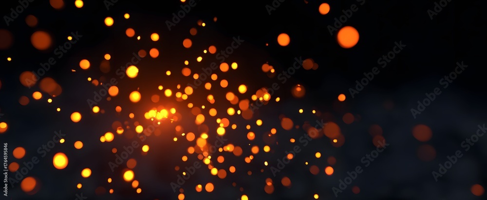 Fototapeta premium The spark igniting tiny vibrant glowing particles amidst deep dark shadows