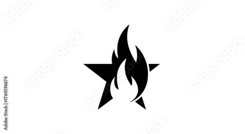 Black star with a flame icon on a white background.