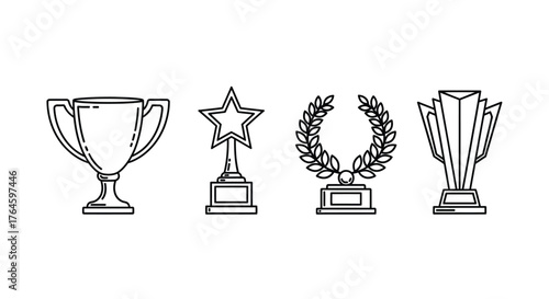 Collection of hand-drawn trophy icons celebrating victory achievement and success in sports and competitions vector