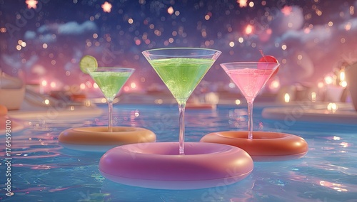 Colorful cocktails in a dreamy pool