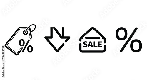 Set of four simple icons representing sales discounts percentages and price reduction vector
