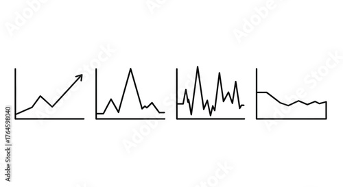 Diverse data graphs showing growth volatility decline and stability trends vector