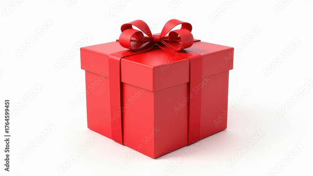 Obraz premium red christmas gift box with ribbon isolated on white background showing festive holiday decoration and present wrapping concept of celebration, winter holidays, retail industry