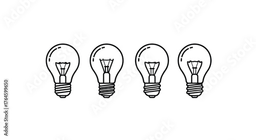 Four hand drawn light bulbs displaying creative ideas innovation inspiration and thought process vector