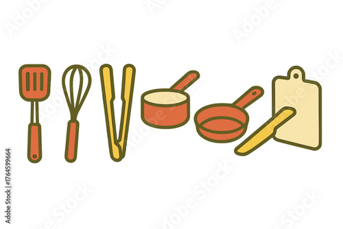 Essential kitchen utensils and cookware set for cooking and food preparation