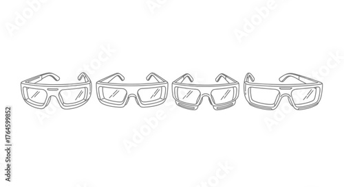 Four transparent safety goggles lined up for protection in a scientific laboratory setting vector