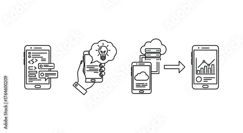 Mobile app data exchange and analysis via cloud and smart device interaction vector