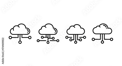 Connected cloud icons representing data transfer and digital network technology vector