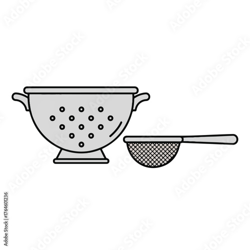 A simple graphic representation of a colander and a strainer, common kitchen utensils used for draining food