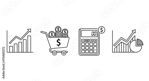 Financial growth and savings icons representing business success and investment opportunities vector