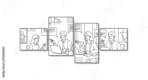 Sketched business meeting and collaboration with people and charts lively discussion vector