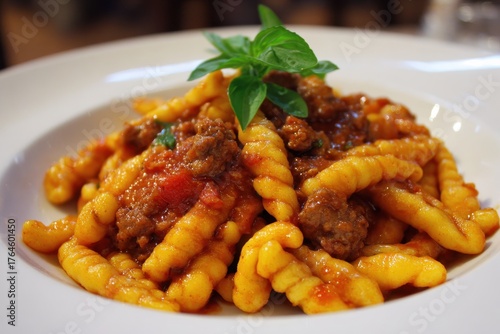 Delicious Cavatelli Dish with Savory Pork Sausage Sauce, A Celebration of Italian Gastronomy