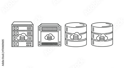 Modern cloud computing server racks and database storage devices data center equipment vector