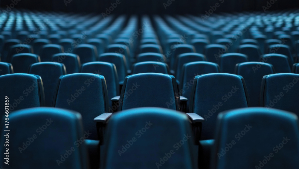 Fototapeta premium empty theater rows of red seats and chairs in an auditorium