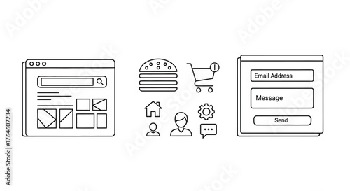 Sketch user interface elements and website layouts for digital design projects vector