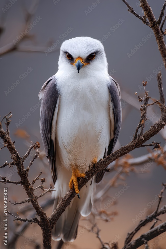 Fototapeta premium Striking Portrait of a Black Shouldered Kite Perched Amongst Nature's Splendor