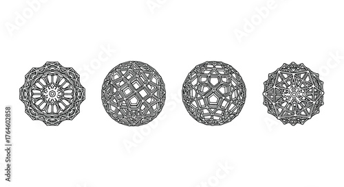 Four intricate mandala patterns abstract geometric designs repeating symmetrical ornate decorative elements vector