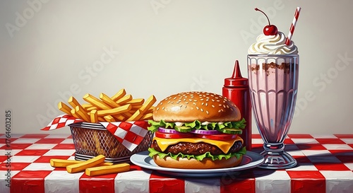 Burger Fries and Milkshake Still Life