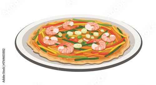 Delicious shrimp pancake dish served on a white plate.