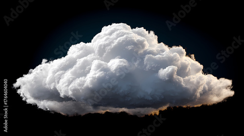 A captivating shot of a singular, fluffy cloud against a deep, dark backdrop. The cloud's texture appears soft and inviting