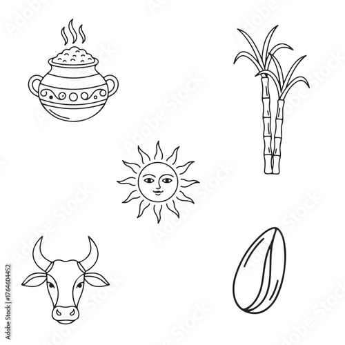 Celebrate Pongal festival with this charming outline set, perfect for designs with traditional South Indian flair