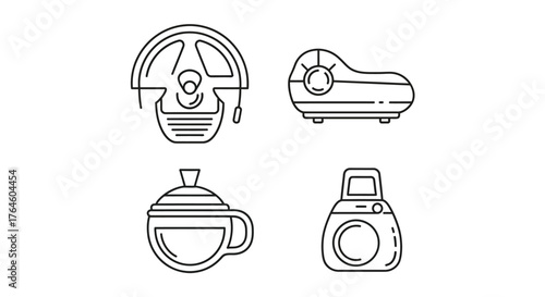 Set of four kitchen utensil icons featuring whisk blender can opener and bowl vector