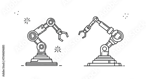 Detailed sketch of robotic arms for industrial automation and manufacturing processes vector