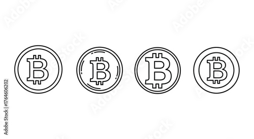 Four hand drawn bitcoin cryptocurrency coin symbols representing digital finance and blockchain technology vector