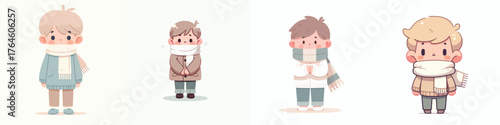 vector of a little boy standing in the cold