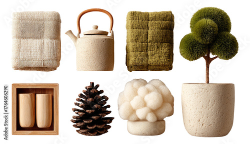 Minimalist Home Decor Elements Featuring Textured Objects on Transparent Background
