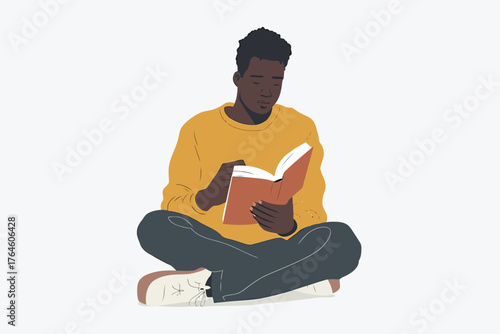 black man reading book stock image isolated vector style