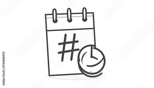 Calendar Hashtag Clock Icon Simple Line Art.