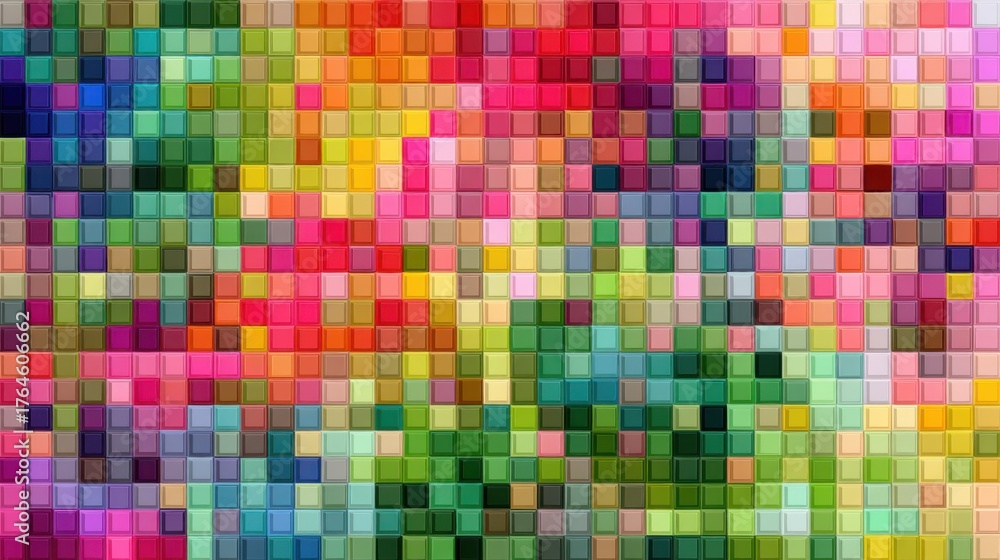 Fototapeta premium Colorful abstract grid of small vibrant squares background.