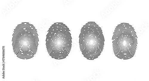 Four detailed fingerprints in a row representing identity security and biometric authentication concepts vector