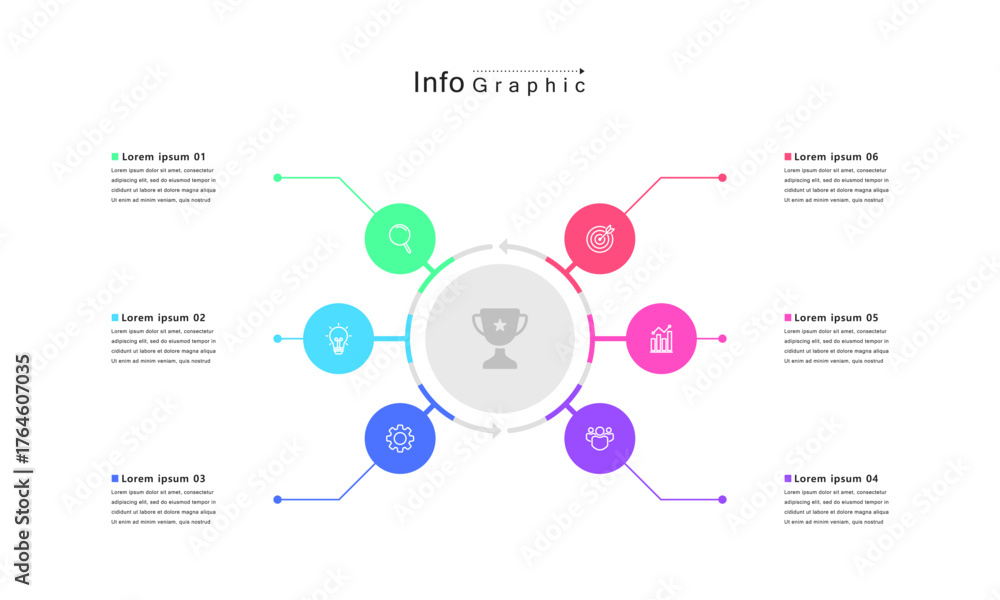 Naklejka premium Business timeline infographic circular. with icons and 6 steps. Business milestone. Vector illustration