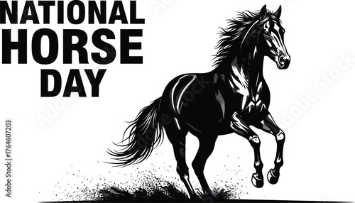 Honoring national horse day with a majestic black horse illustration, symbolizing freedom, power, and the bond with humanity